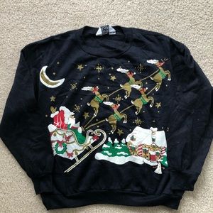 Vintage 80’s - 90’s Ugly Christmas Sweater Santa Sleigh Reindeer M-L sweatshirt